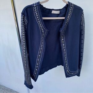 Indie Sleeze Navy Blue Studded Open Front Cardigan Size P Small